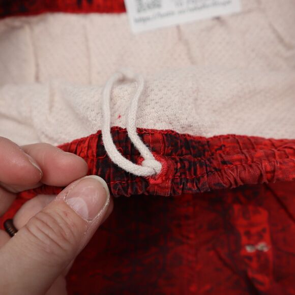 Swim Shorts Womens Red Elastic Waist Drawstring Button Pocket Graphic Print - Picture 7 of 14